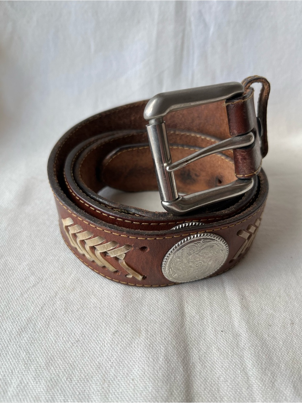 Source Unknown Brown Leather Braided Accent Belt with Silver-Tone Buckle